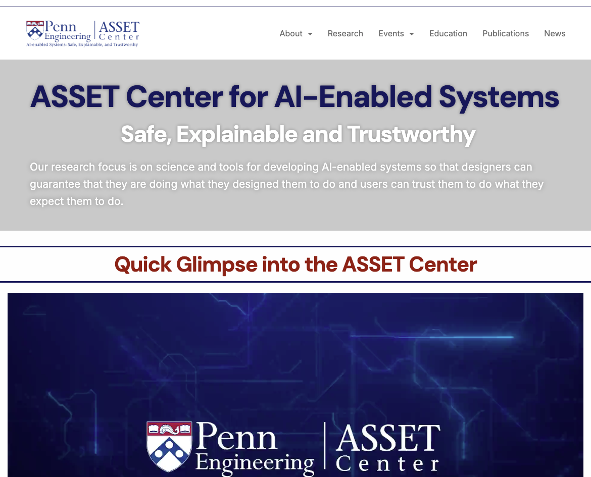 ASSET Center for AI-Enabled Systems: Safe, Explainable and Trustworthy